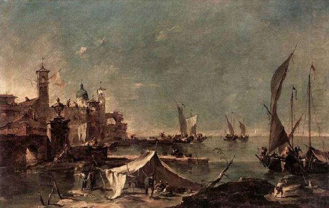 GUARDI, Francesco Landscape with a Fisherman-s Tent oil painting picture